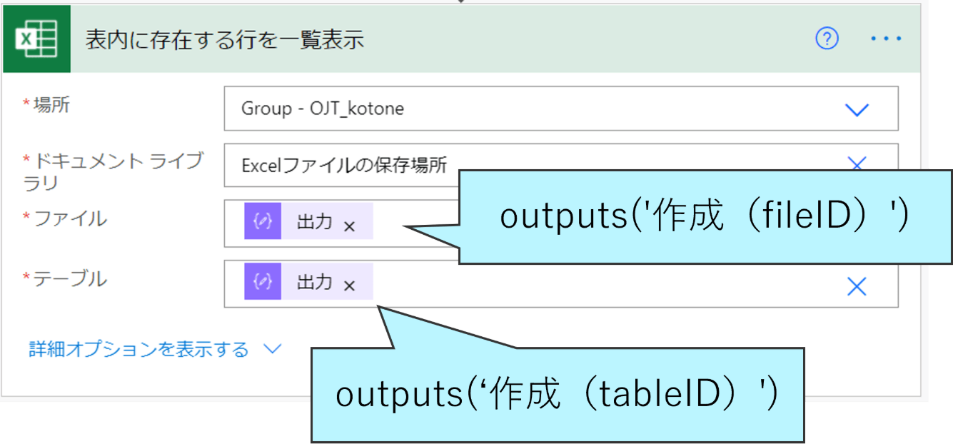 表内に存在する行を一覧表示