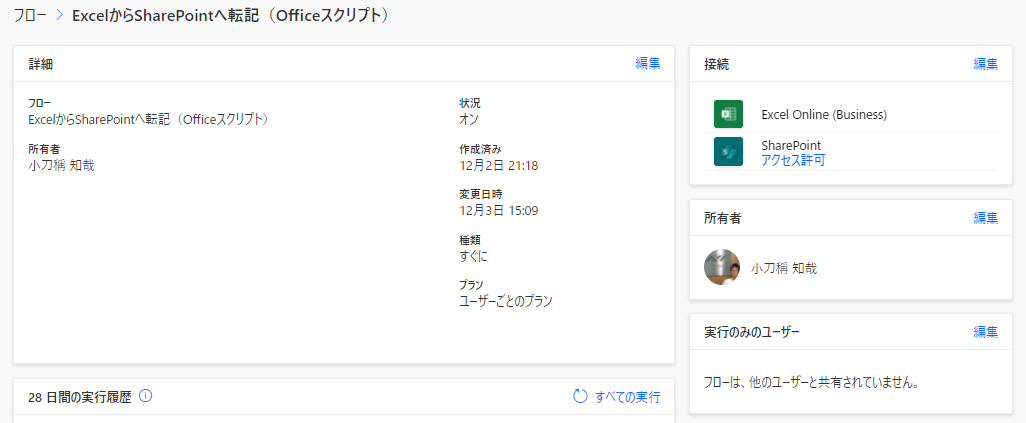 【Power AutomateでExcelからSharePointへ】実行のみのユーザー
