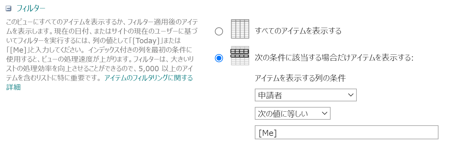 SharePointリストの「自分の申請」ビュー_Meプロパティ